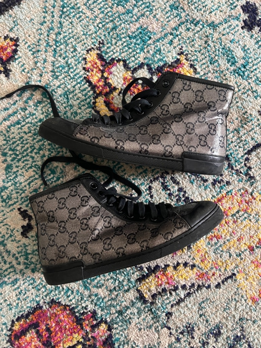 Gucci metallic coated canvas high top sneakers